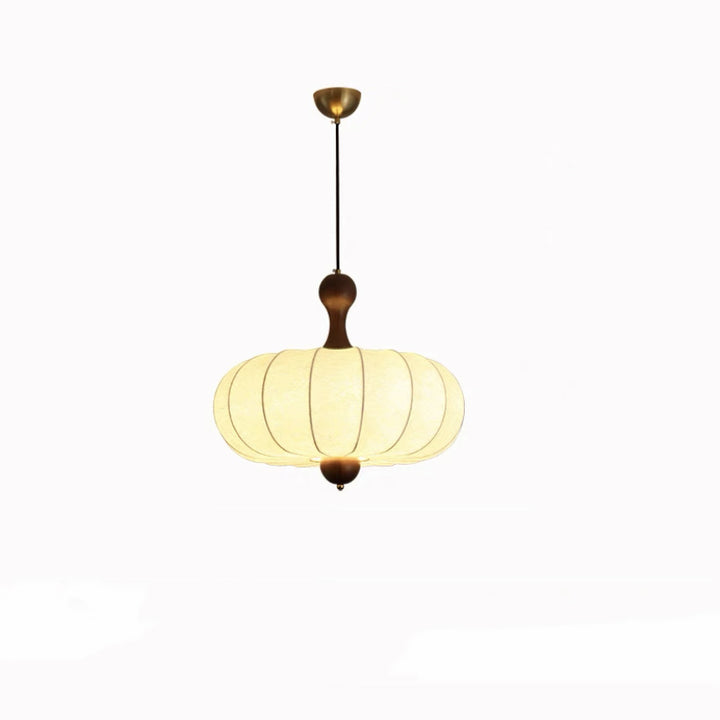 Traditional Vintage Faux Silk Solid Wood Metal Striped Flat Round 1-Light Pendant Light For Bedroom &amp; Living Room