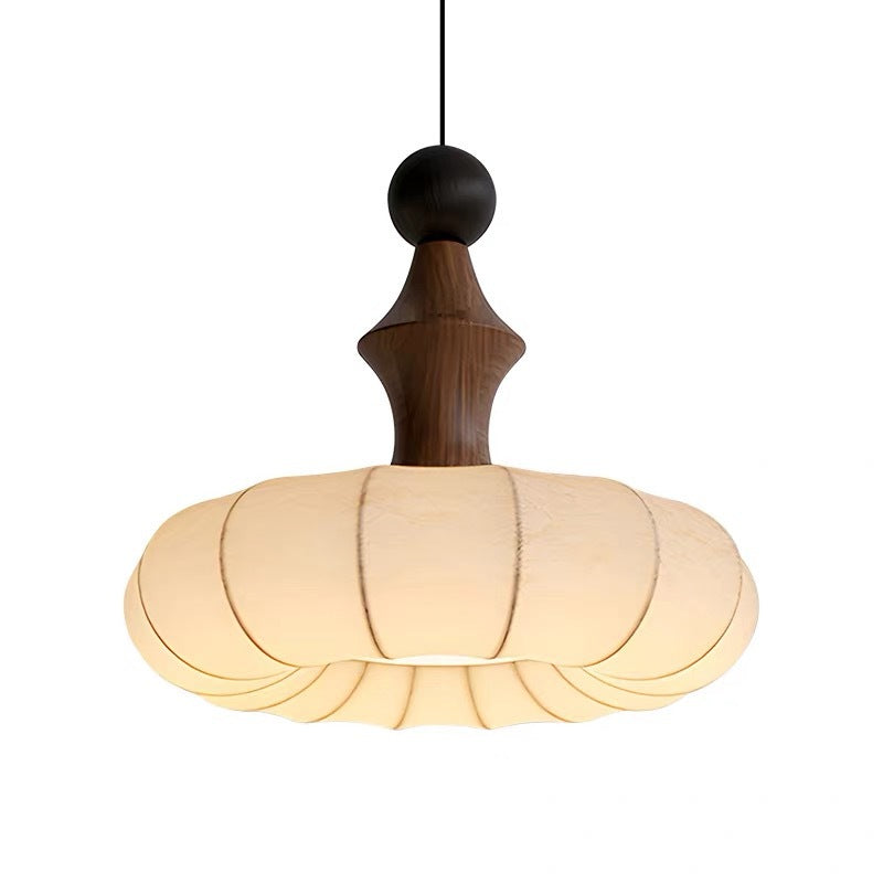 Traditional Vintage Faux Silk Solid Wood Metal Striped Flat Round 1-Light Pendant Light For Bedroom &amp; Living Room