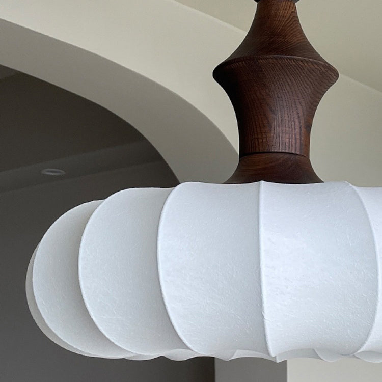 Traditional Vintage Faux Silk Solid Wood Metal Striped Flat Round 1-Light Pendant Light For Bedroom &amp; Living Room