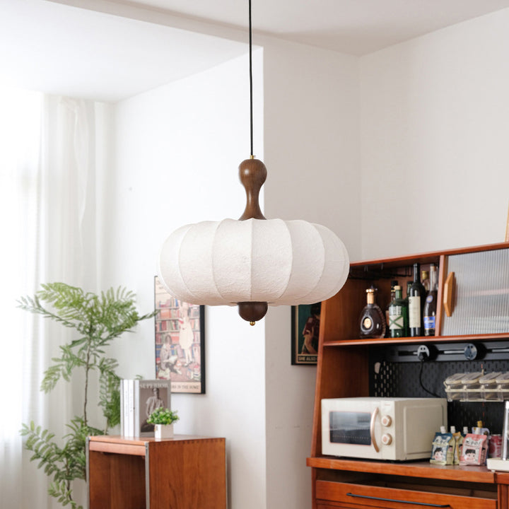 Traditional Vintage Faux Silk Solid Wood Metal Striped Flat Round 1-Light Pendant Light For Bedroom &amp; Living Room