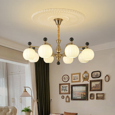 Traditional Chinese Glass Solid Wood Iron Copper Branching Round Curved 3/6/8-Light Chandelier For Bedroom & Living Room