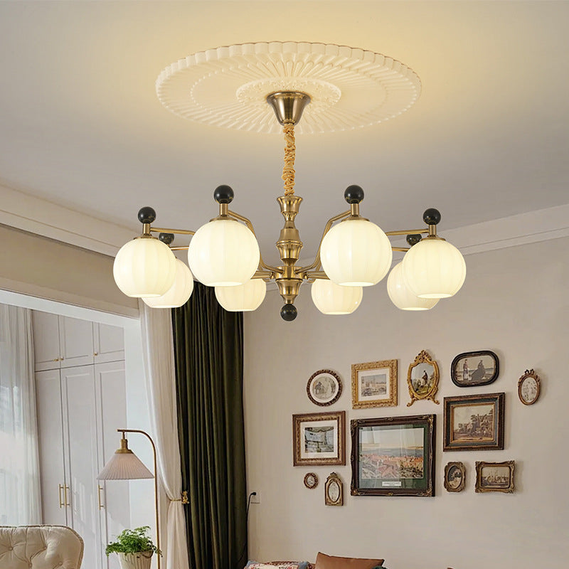 Traditional Chinese Glass Solid Wood Iron Copper Branching Round Curved 3/6/8-Light Chandelier For Bedroom & Living Room