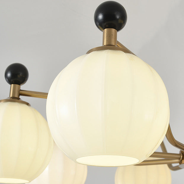Traditional Chinese Glass Solid Wood Iron Copper Branching Round Curved 3/6/8-Light Chandelier For Bedroom & Living Room