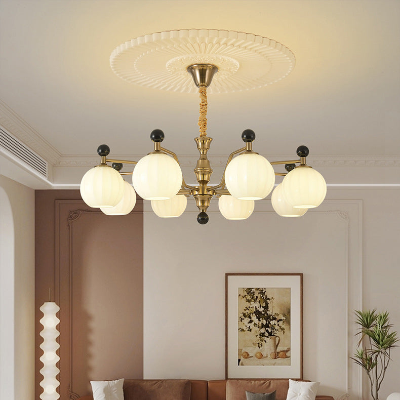 Traditional Chinese Glass Solid Wood Iron Copper Branching Round Curved 3/6/8-Light Chandelier For Bedroom & Living Room
