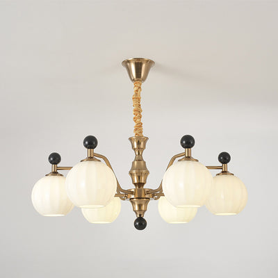 Traditional Chinese Glass Solid Wood Iron Copper Branching Round Curved 3/6/8-Light Chandelier For Bedroom & Living Room