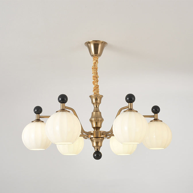 Traditional Chinese Glass Solid Wood Iron Copper Branching Round Curved 3/6/8-Light Chandelier For Bedroom & Living Room