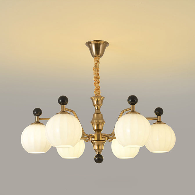 Traditional Chinese Glass Solid Wood Iron Copper Branching Round Curved 3/6/8-Light Chandelier For Bedroom & Living Room