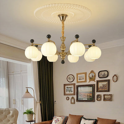 Traditional Chinese Glass Solid Wood Iron Copper Branching Round Curved 3/6/8-Light Chandelier For Bedroom & Living Room