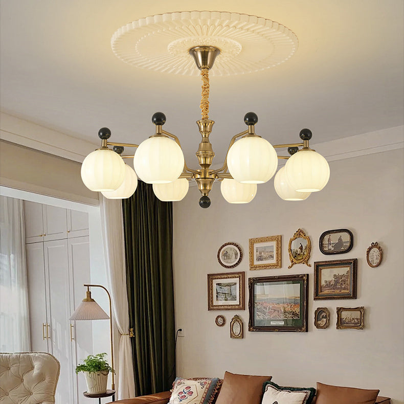 Traditional Chinese Glass Solid Wood Iron Copper Branching Round Curved 3/6/8-Light Chandelier For Bedroom & Living Room