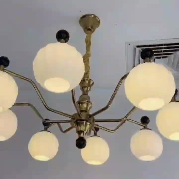 Traditional Chinese Glass Solid Wood Iron Copper Branching Round Curved 3/6/8-Light Chandelier For Bedroom & Living Room