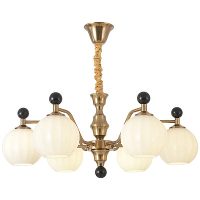 Traditional Chinese Glass Solid Wood Iron Copper Branching Round Curved 3/6/8-Light Chandelier For Bedroom & Living Room