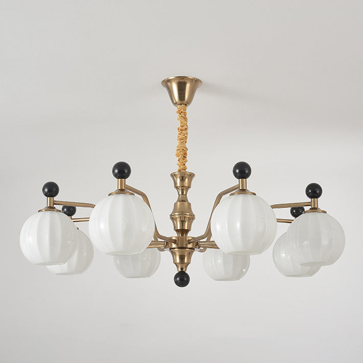 Traditional Chinese Glass Solid Wood Iron Copper Branching Round Curved 3/6/8-Light Chandelier For Bedroom & Living Room