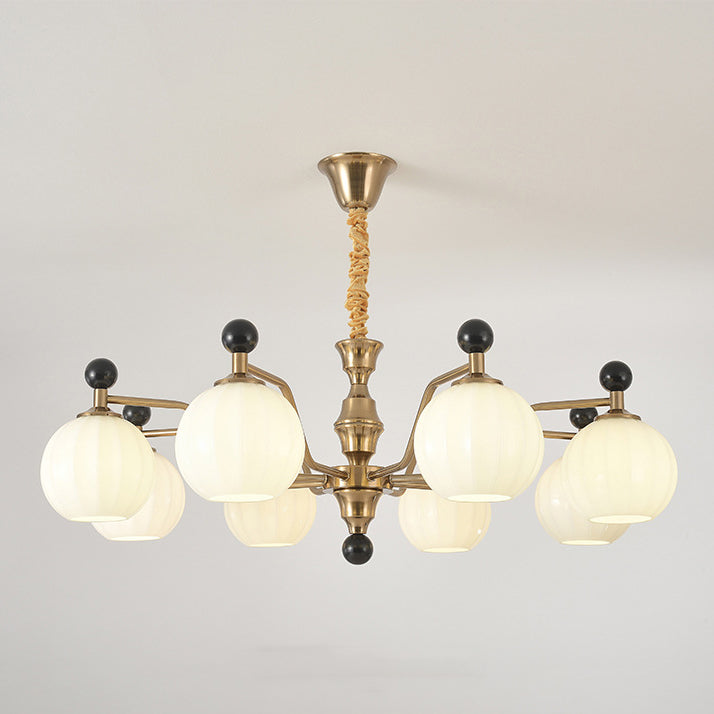 Traditional Chinese Glass Solid Wood Iron Copper Branching Round Curved 3/6/8-Light Chandelier For Bedroom & Living Room