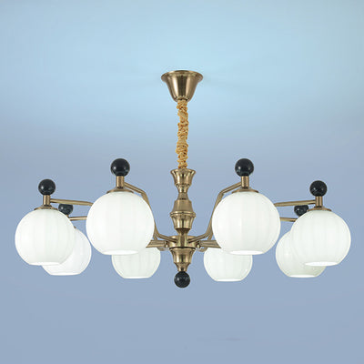 Traditional Chinese Glass Solid Wood Iron Copper Branching Round Curved 3/6/8-Light Chandelier For Bedroom & Living Room
