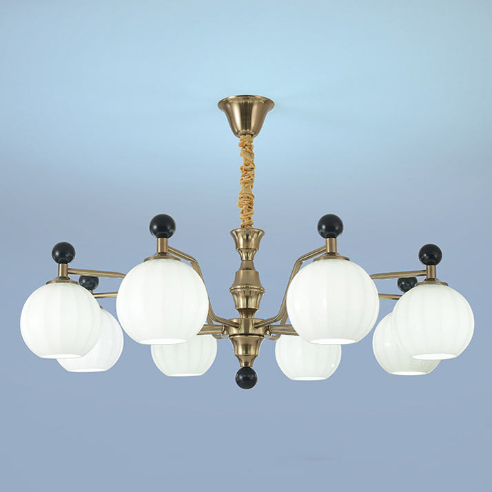 Traditional Chinese Glass Solid Wood Iron Copper Branching Round Curved 3/6/8-Light Chandelier For Bedroom & Living Room