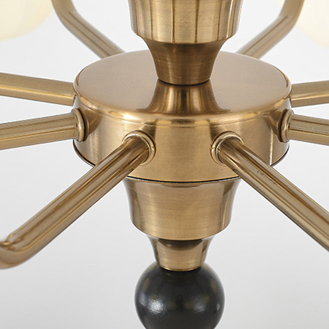 Traditional Chinese Glass Solid Wood Iron Copper Branching Round Curved 3/6/8-Light Chandelier For Bedroom & Living Room