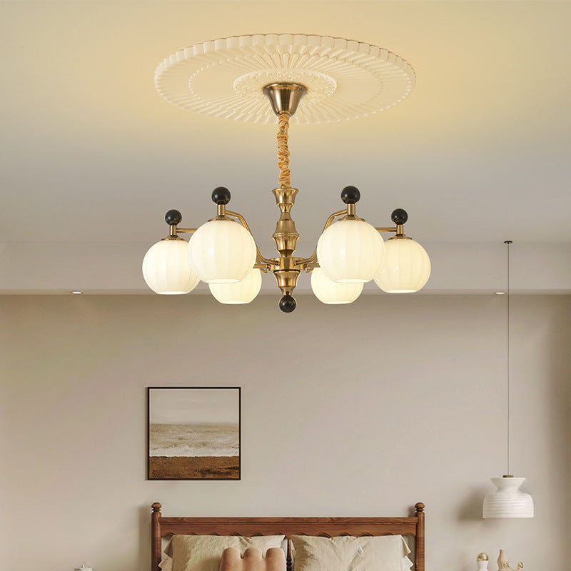 Traditional Chinese Glass Solid Wood Iron Copper Branching Round Curved 3/6/8-Light Chandelier For Bedroom & Living Room
