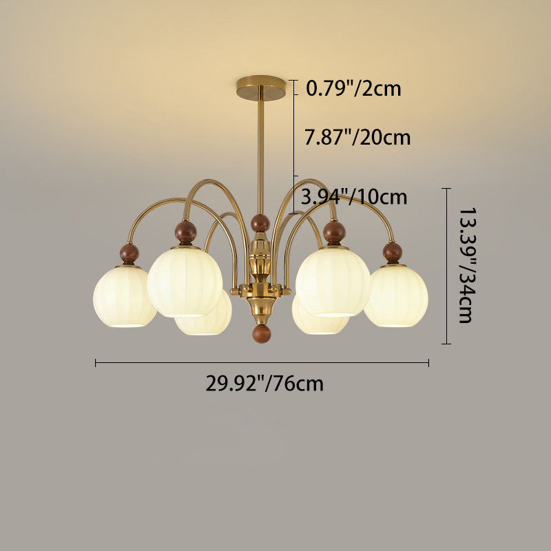 Traditional Chinese Glass Solid Wood Iron Copper Branching Round Curved 3/6/8-Light Chandelier For Bedroom & Living Room
