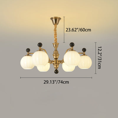 Traditional Chinese Glass Solid Wood Iron Copper Branching Round Curved 3/6/8-Light Chandelier For Bedroom & Living Room