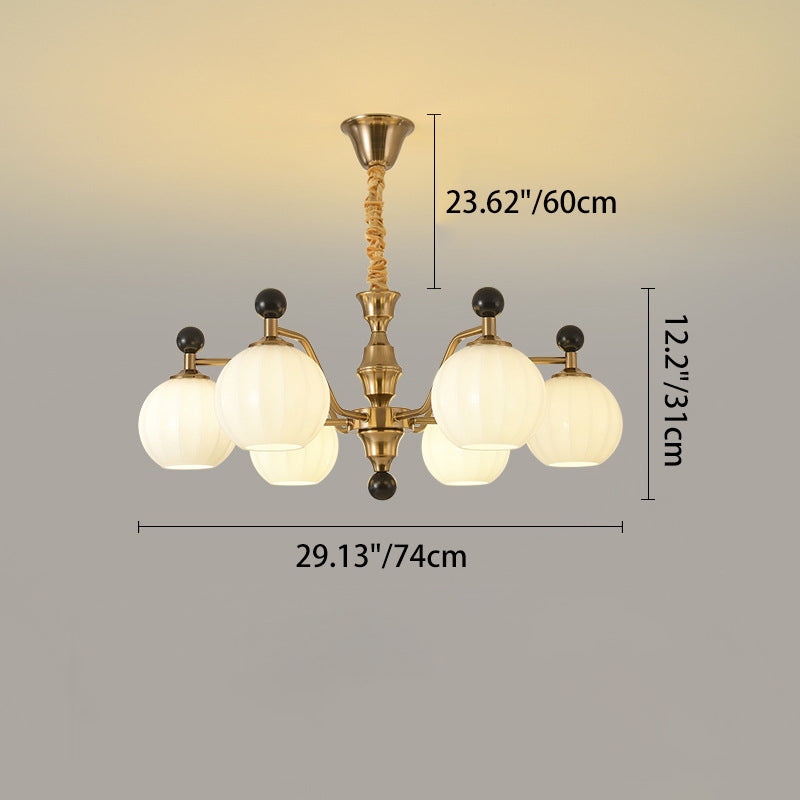 Traditional Chinese Glass Solid Wood Iron Copper Branching Round Curved 3/6/8-Light Chandelier For Bedroom & Living Room