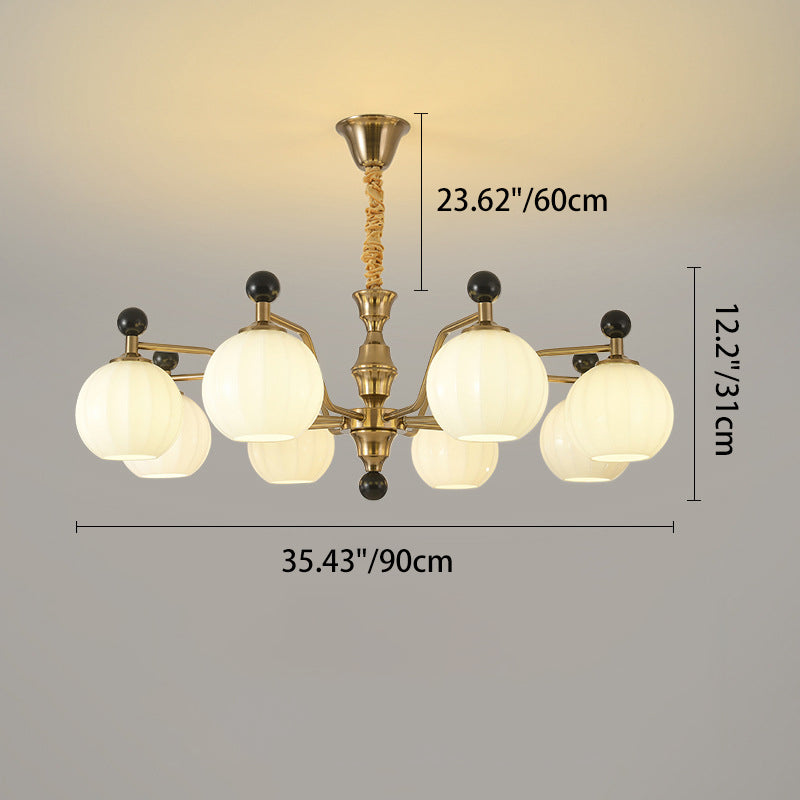 Traditional Chinese Glass Solid Wood Iron Copper Branching Round Curved 3/6/8-Light Chandelier For Bedroom & Living Room