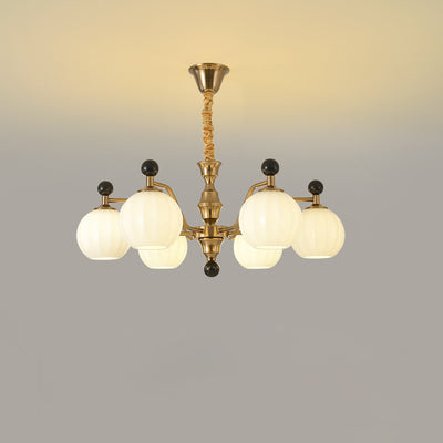 Traditional Chinese Glass Solid Wood Iron Copper Branching Round Curved 3/6/8-Light Chandelier For Bedroom & Living Room