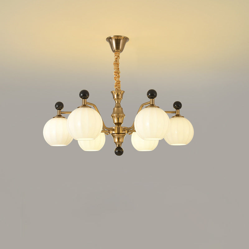 Traditional Chinese Glass Solid Wood Iron Copper Branching Round Curved 3/6/8-Light Chandelier For Bedroom & Living Room