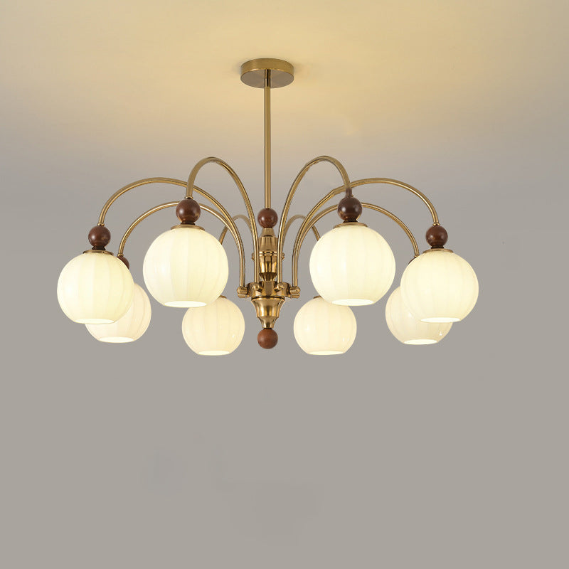 Traditional Chinese Glass Solid Wood Iron Copper Branching Round Curved 3/6/8-Light Chandelier For Bedroom & Living Room