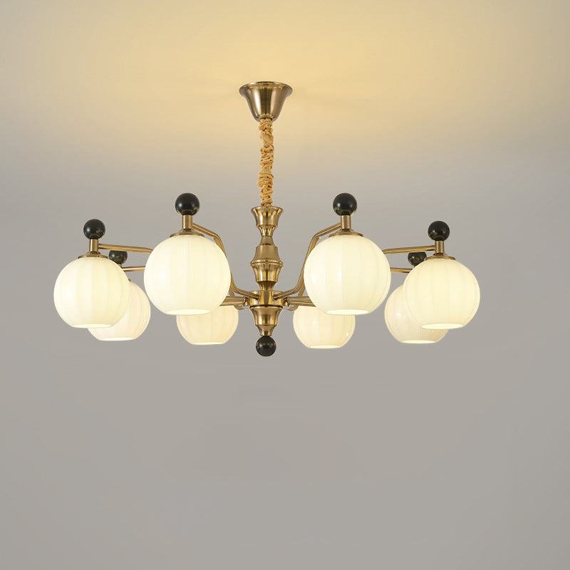 Traditional Chinese Glass Solid Wood Iron Copper Branching Round Curved 3/6/8-Light Chandelier For Bedroom & Living Room