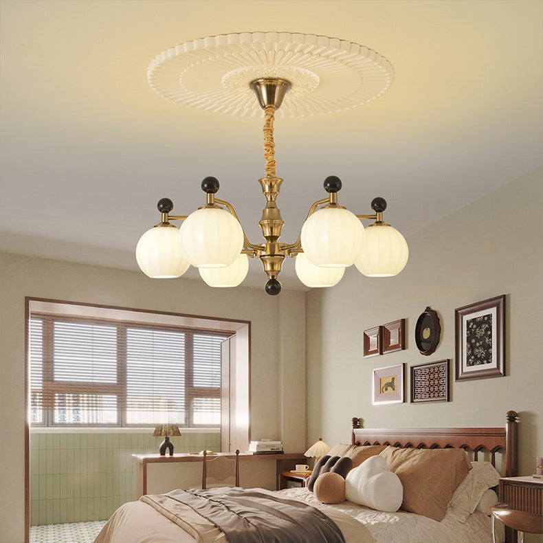Traditional Chinese Glass Solid Wood Iron Copper Branching Round Curved 3/6/8-Light Chandelier For Bedroom & Living Room