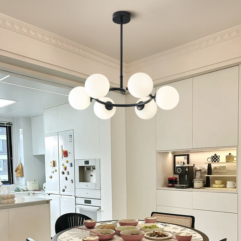 Contemporary Scandinavian Glass Iron Globe Round 6-Lights Chandelier For Living Room &amp; Dining Room