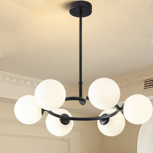 Contemporary Scandinavian Glass Iron Globe Round 6-Lights Chandelier For Living Room & Dining Room