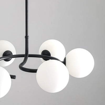 Contemporary Scandinavian Glass Iron Globe Round 6-Lights Chandelier For Living Room & Dining Room
