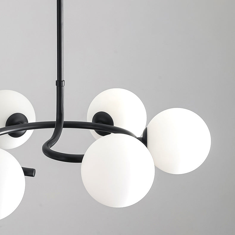Contemporary Scandinavian Glass Iron Globe Round 6-Lights Chandelier For Living Room & Dining Room