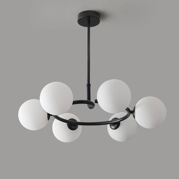 Contemporary Scandinavian Glass Iron Globe Round 6-Lights Chandelier For Living Room &amp; Dining Room