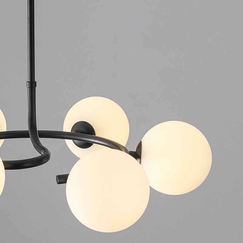 Contemporary Scandinavian Glass Iron Globe Round 6-Lights Chandelier For Living Room & Dining Room