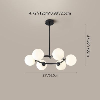 Contemporary Scandinavian Glass Iron Globe Round 6-Lights Chandelier For Living Room & Dining Room