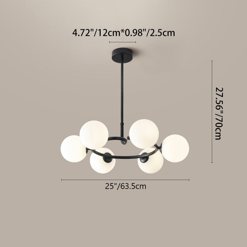 Contemporary Scandinavian Glass Iron Globe Round 6-Lights Chandelier For Living Room & Dining Room
