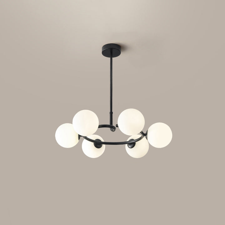 Contemporary Scandinavian Glass Iron Globe Round 6-Lights Chandelier For Living Room &amp; Dining Room