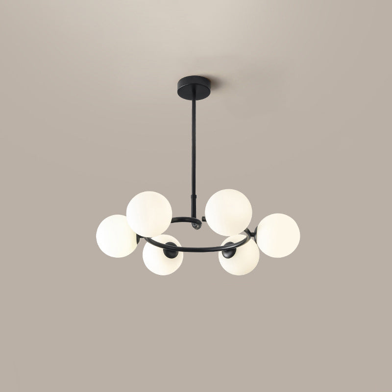 Contemporary Scandinavian Glass Iron Globe Round 6-Lights Chandelier For Living Room & Dining Room