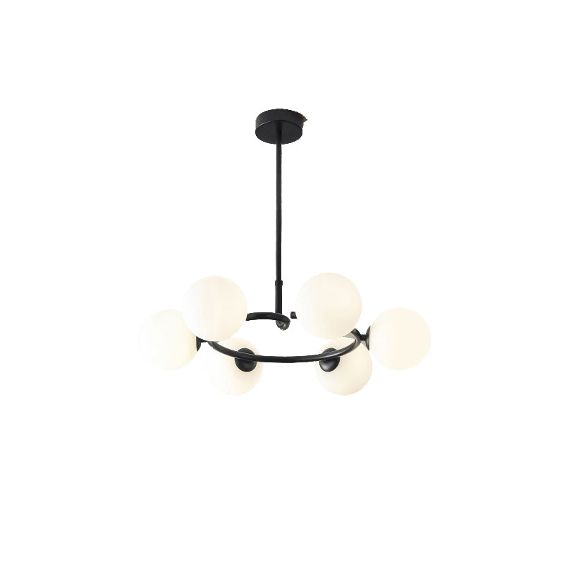 Contemporary Scandinavian Glass Iron Globe Round 6-Lights Chandelier For Living Room &amp; Dining Room