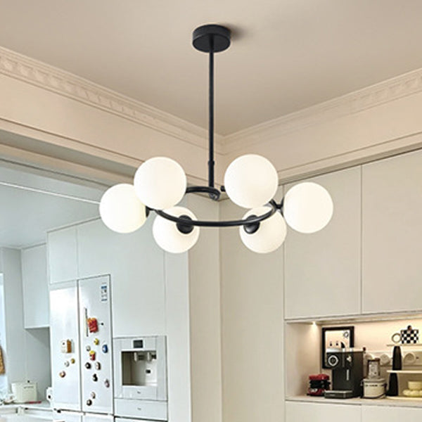 Contemporary Scandinavian Glass Iron Globe Round 6-Lights Chandelier For Living Room & Dining Room