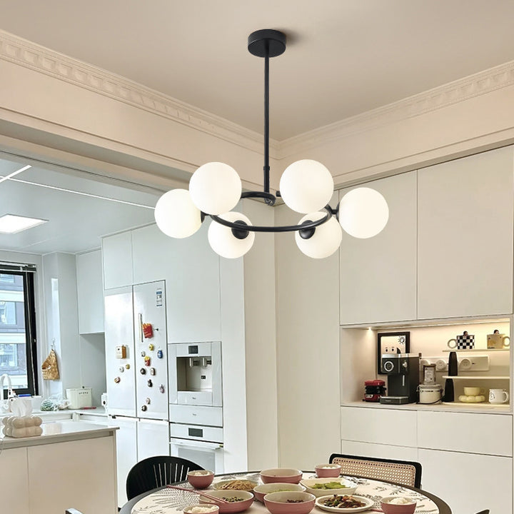 Contemporary Scandinavian Glass Iron Globe Round 6-Lights Chandelier For Living Room &amp; Dining Room