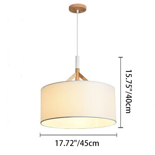 Modern Minimalist Fabric Wood Metal Round Cylinder 1-Light Pendant Light For Bedroom & Living Room