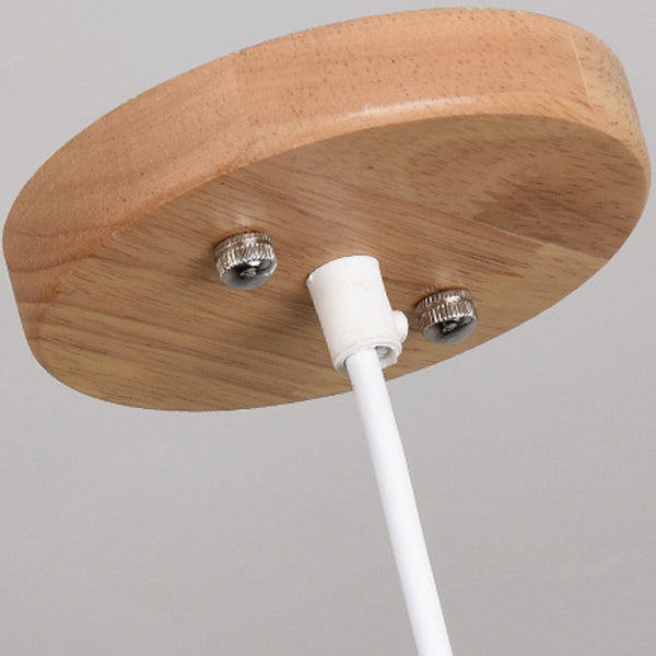 Modern Minimalist Fabric Wood Metal Round Cylinder 1-Light Pendant Light For Bedroom & Living Room
