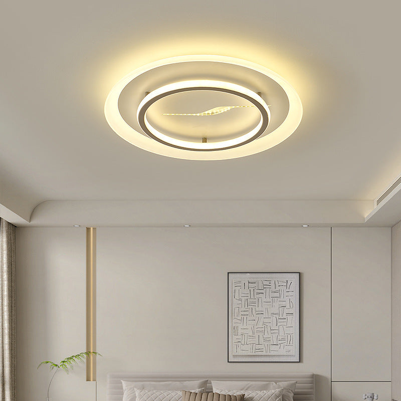 Modern Minimalist Acrylic Glass Iron Round LED Flush Mount Ceiling Light For Bedroom &amp; Living Room