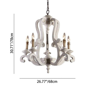 Traditional Farmhouse Wood Metal Branch Candle 5-Light Chandelier For Living Room & Dining Room