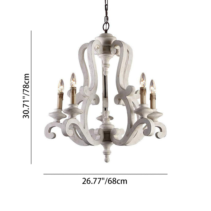 Traditional Farmhouse Wood Metal Branch Candle 5-Light Chandelier For Living Room & Dining Room
