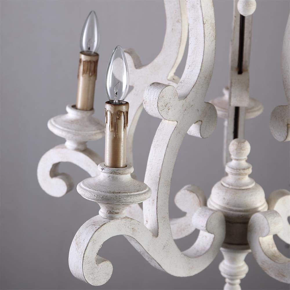 Chandelier à 5 lumières en bois et métal de style ferme traditionnelle pour salon et salle à manger 