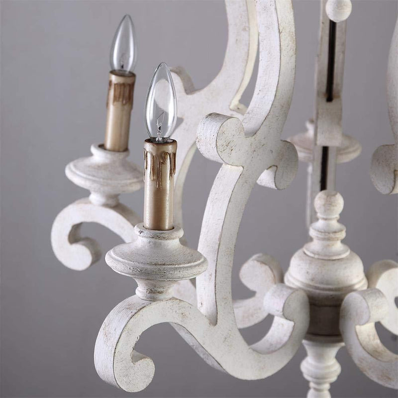 Traditional Farmhouse Wood Metal Branch Candle 5-Light Chandelier For Living Room & Dining Room